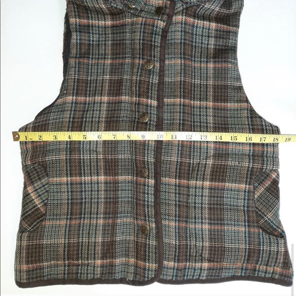 B B Dakota Brown Plaid Fur Hooded Flannel Vest L - Picture 10 of 12